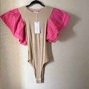 Elegant Pink and Tan Bodysuit